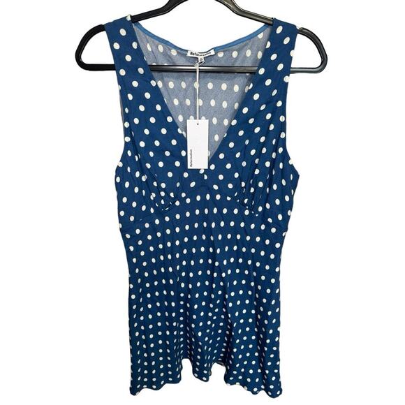 Reformation NWT Calix Dress Polka Dots Sleeveless Mini Blue White Size XL - Picture 4 of 12